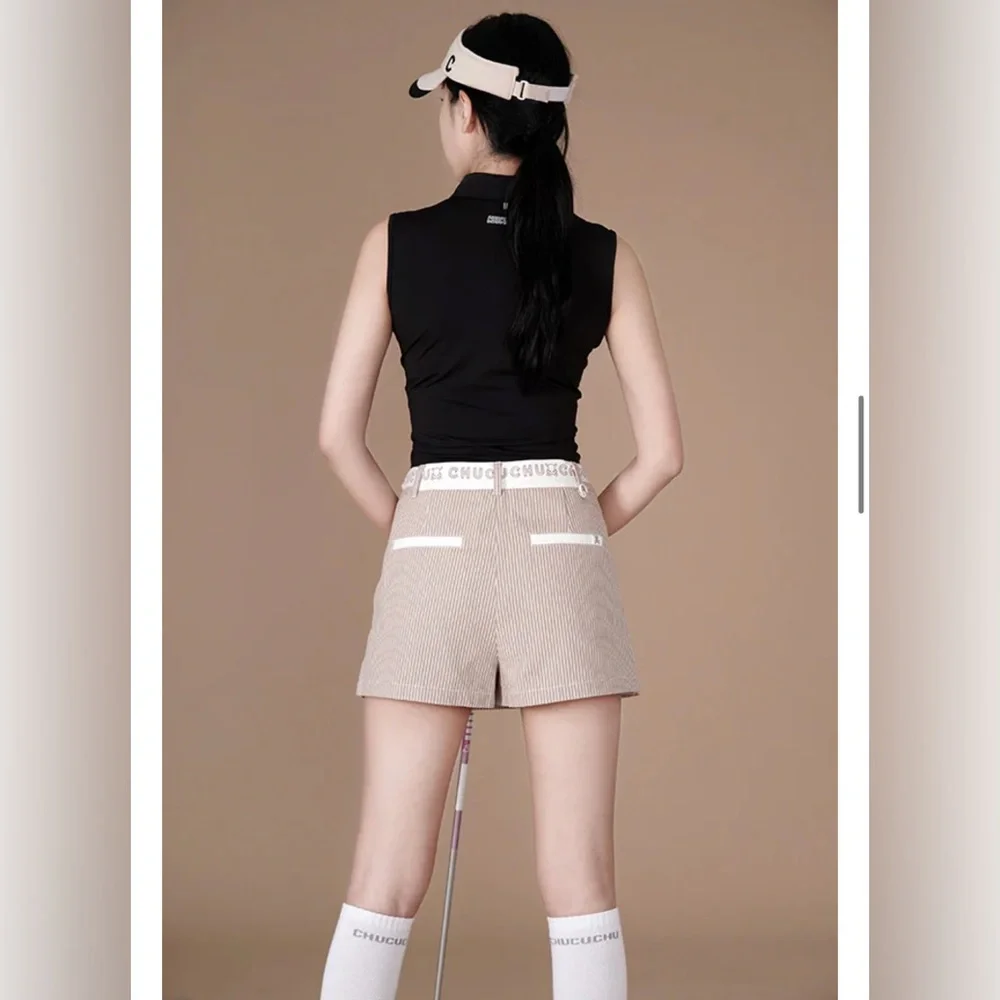 NWT Chucuchu Women Golf Stripe Culotte shorts Beige Size Small
